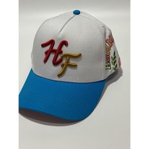 Homme Femme Snapback Hat White Blue Multi Color Embroidered HF Logo Cap